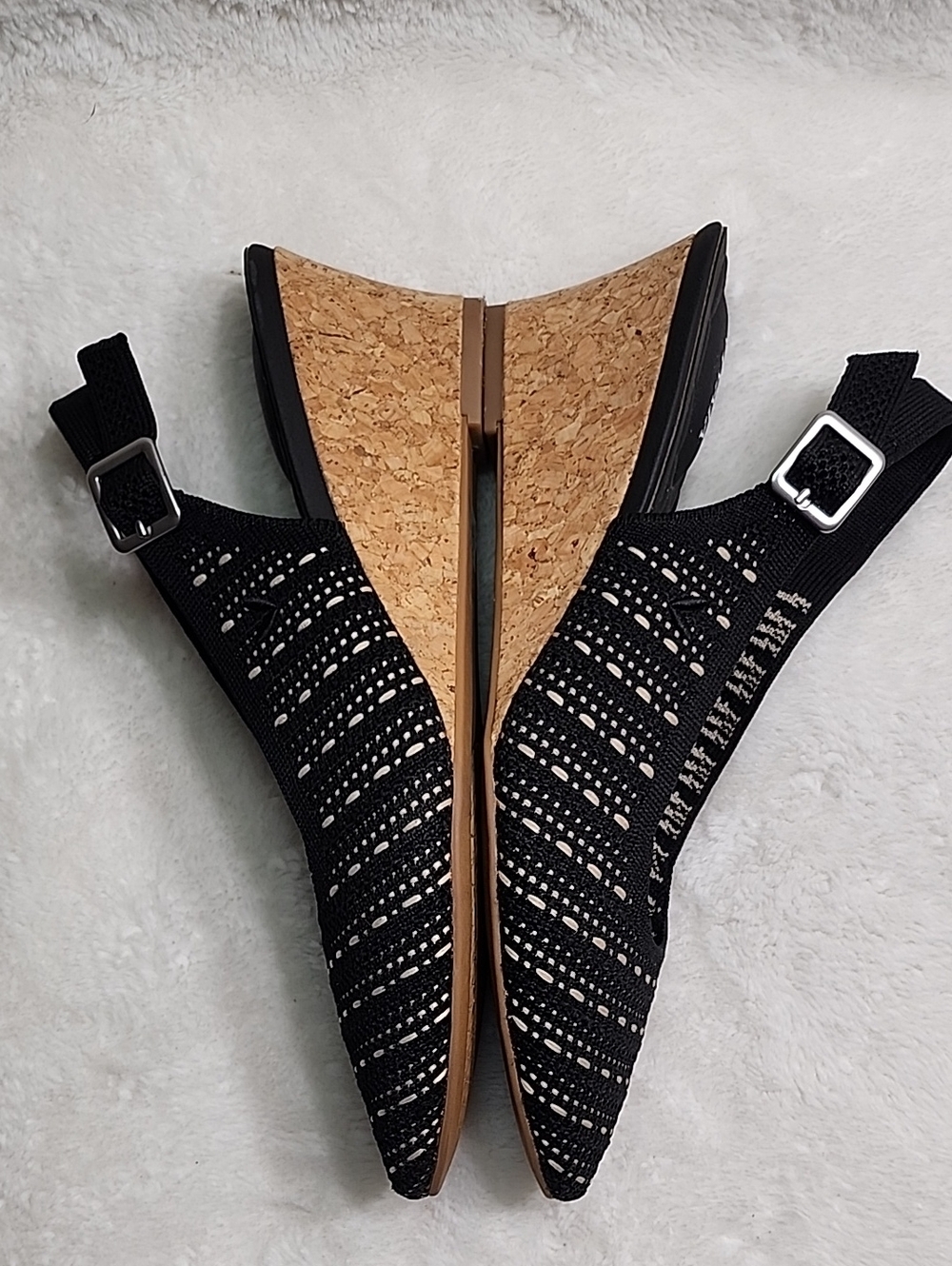 Vivaia Tamia slingback wedge sandals  black and cream knit cork wedge heel 39/8 - Picture 11 of 16